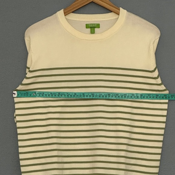 Feraud Limited Edition Mens Sweater Ivory Green Striped Pullover Classic Preppy - Picture 5 of 12